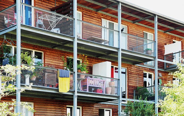 Wohngebäude der Genossenschaft Wogeno im Münchener Stadtteil Messestadt.